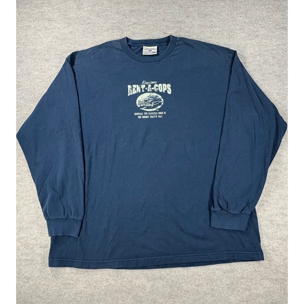 Steve & Barrys Mens XXL Navy Rent-A-Cops Graphic Long Sleeve T-Shirt Funny Humor